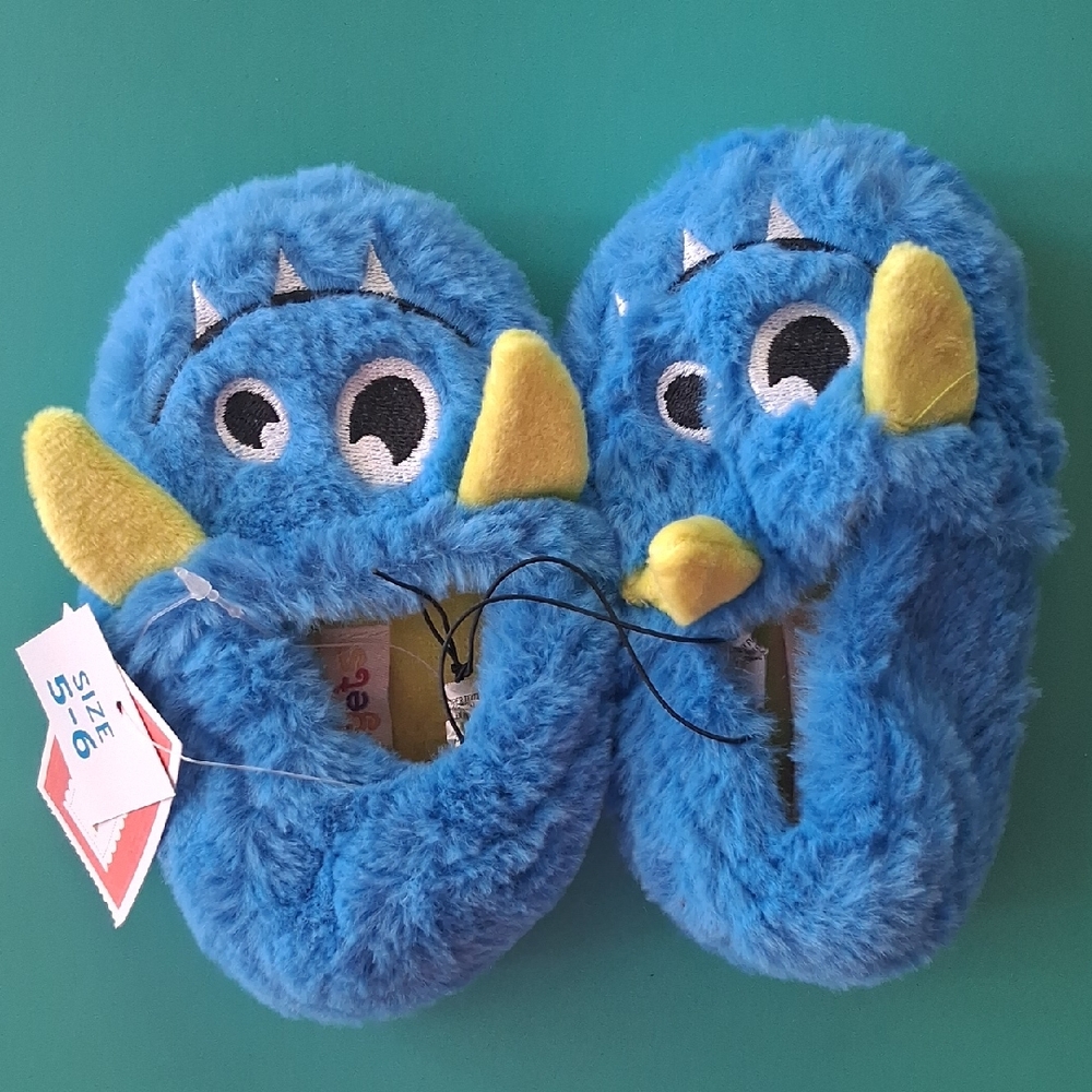 Blue Monster Fuzzy Slippers